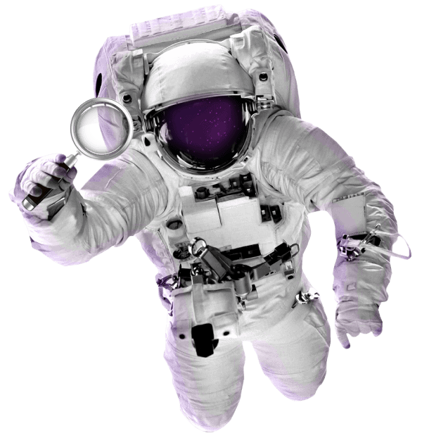 Astronaut holding magnifying glass